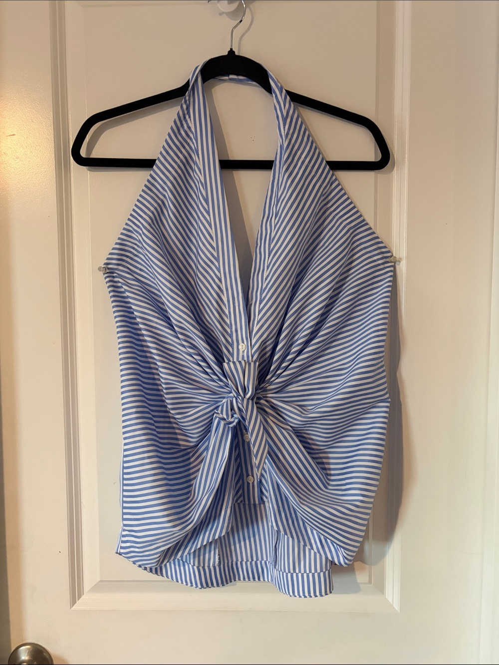 United Colors Of Benetton Blue and White Striped Halter Tie Front Camisole